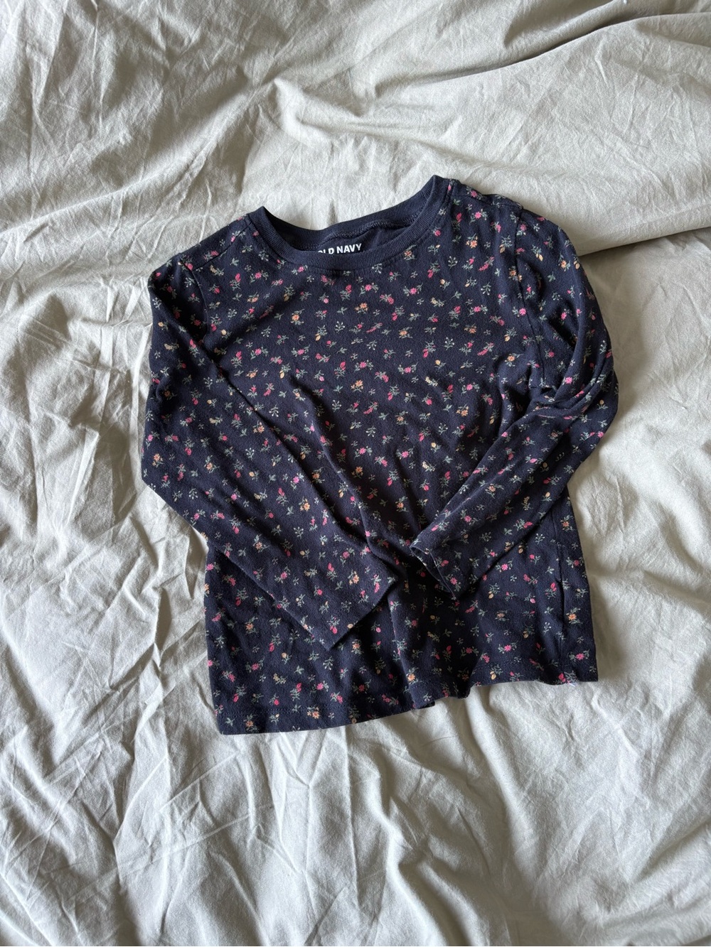 Old Navy Navy Long-Sleeve Tee with Pink Floral Print